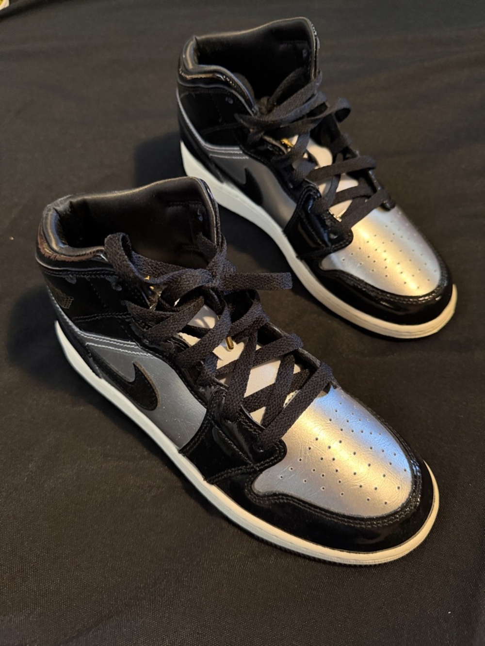 Jordan Black & Metallic Silver Mid-Top Sneakers